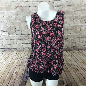 NWOT Garage chiffon black floral sleeveless top L